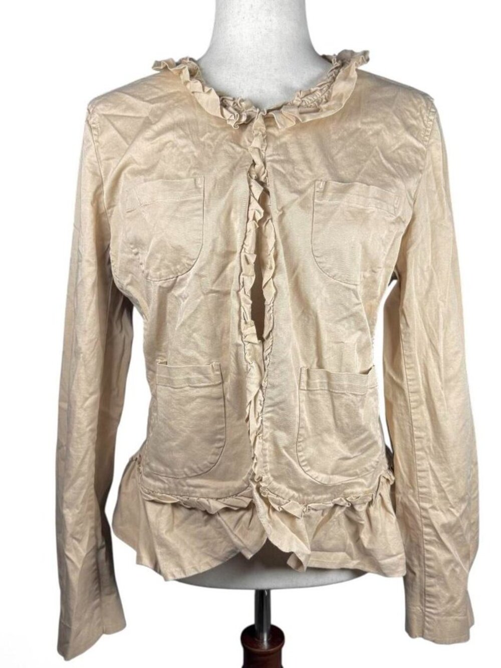 Crown & Ivy ruffle khaki tan blazer